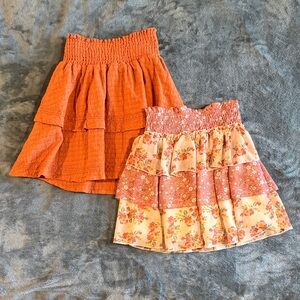 Girls' Tiered Skirt Duo - Orange & Floral Ruffle Skirts